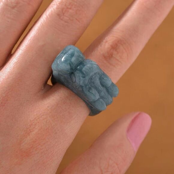 Natural Olmec Jadeite 60.00 ctw Carved Dragon Band Ring Size 9 New - Picture 4 of 5